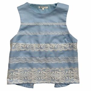 Endless Rose Sleeveless Baby Blue Top with Lace,